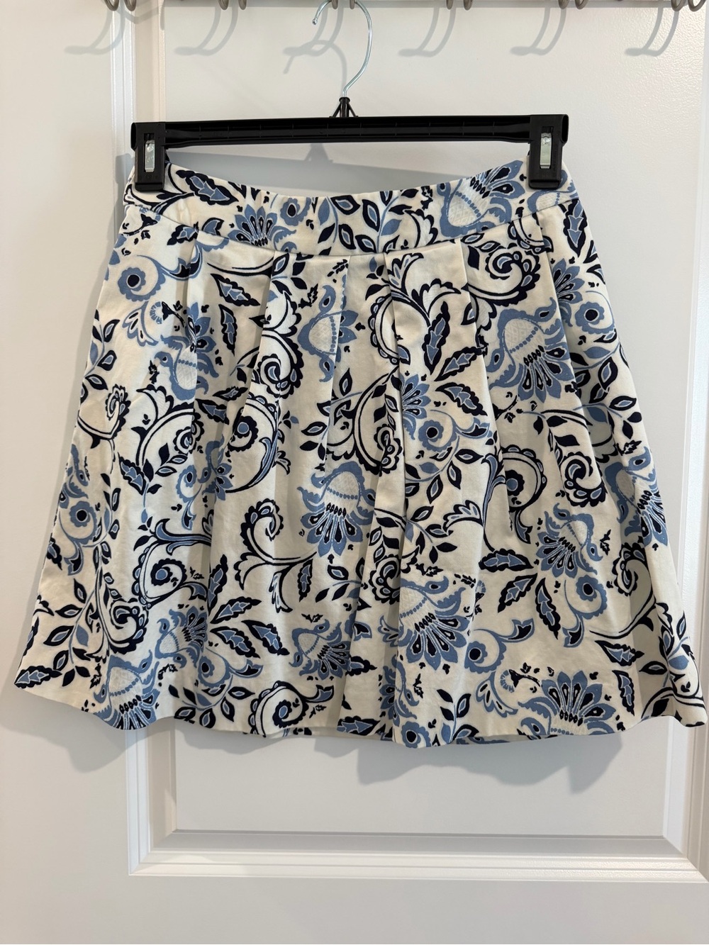 LOFT Cream Skater Skirt with Blue Floral Print